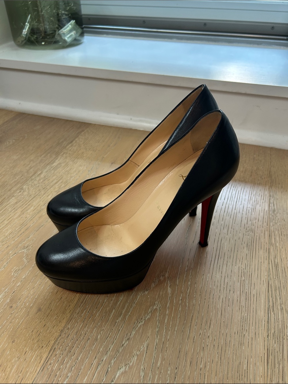Christian Louboutin Black Leather Platform Pumps with Round Toe